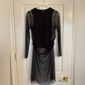 ZARA Sheer Black Top/Dress Transparent Tulle Long Sleeve Mesh Size Small